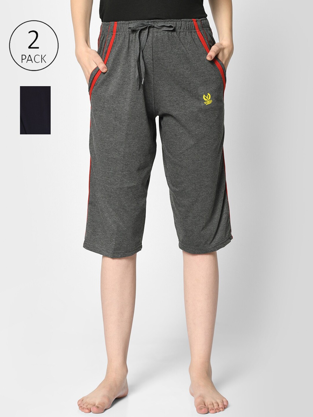 

MACK JONNEY Women Grey & Black 2 Lounge Shorts
