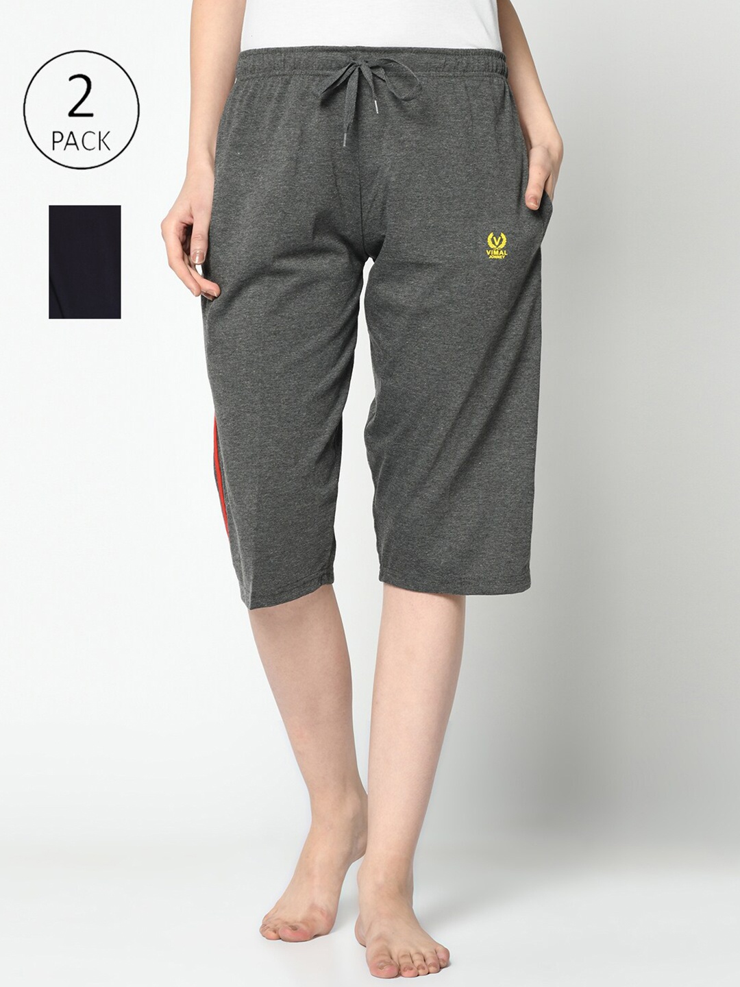 MACK JONNEY Women Grey & Black 2 Lounge Shorts