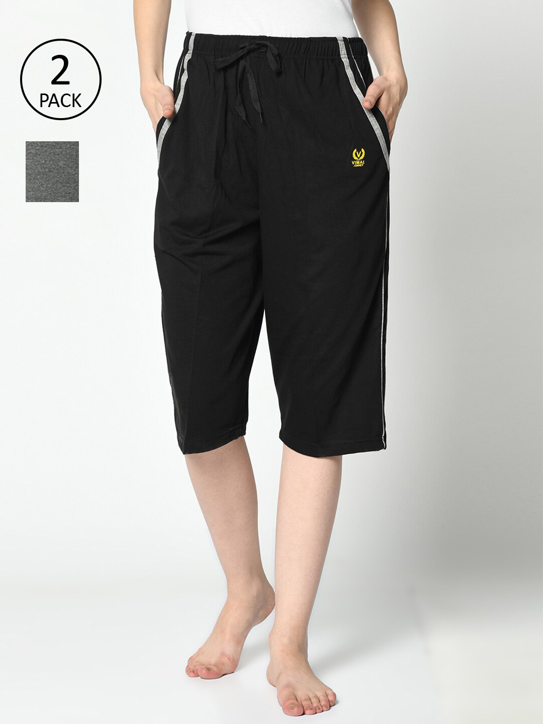 

MACK JONNEY Women Black & Grey Pack of 2 Lounge Shorts