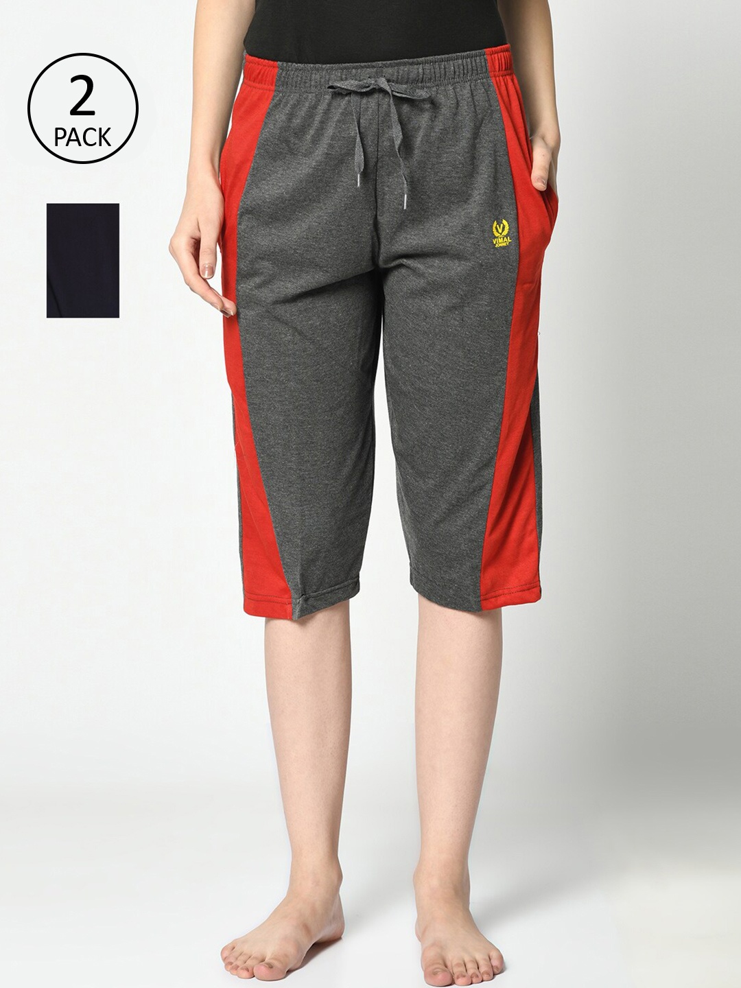 

MACK JONNEY Women Pack of 2 Printed Cotton Lounge Shorts, Grey