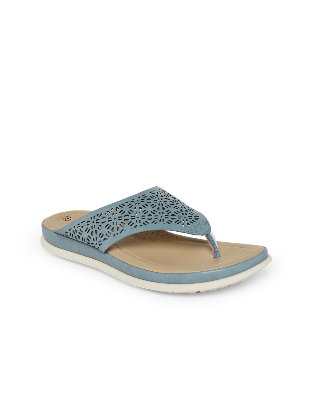 

Forever Glam by Pantaloons Women Blue & White Leather Open Toe Flats