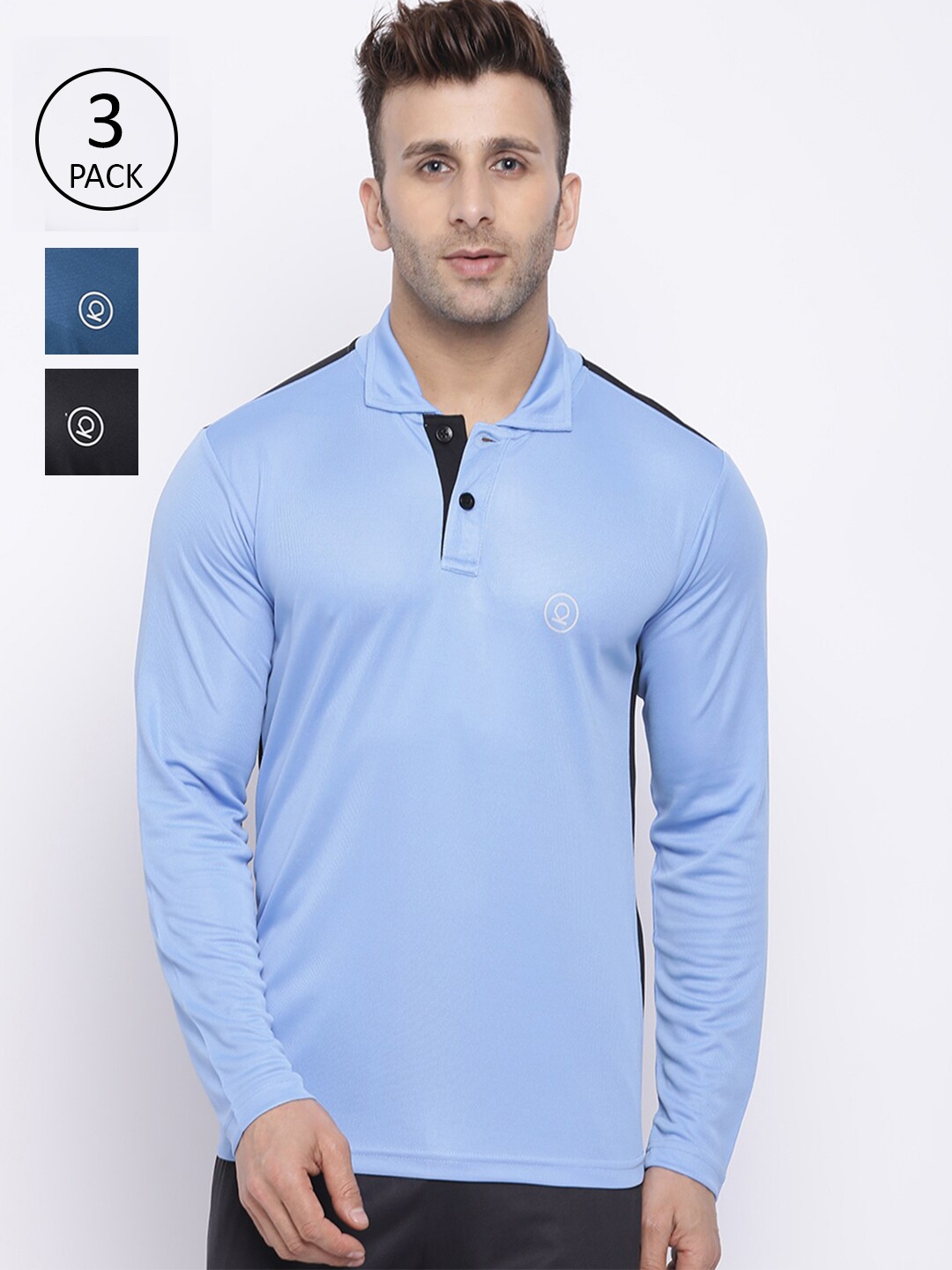 

CHKOKKO Men Pack Of 3 Polo Collar Training or Gym T-shirt, Turquoise blue
