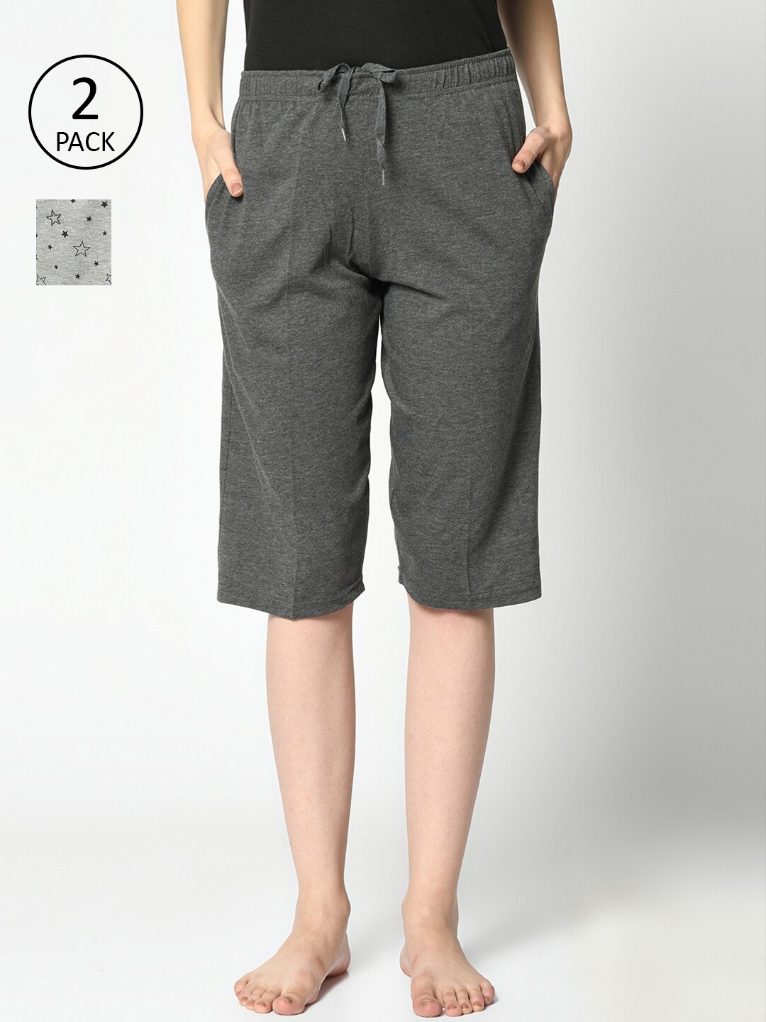 MACK JONNEY Women Grey Pack of 2 Lounge Shorts