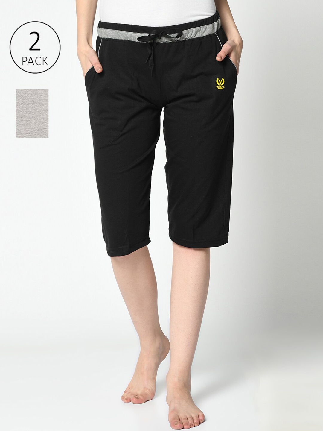 MACK JONNEY Women Black & Grey Pack of 2 Lounge Shorts