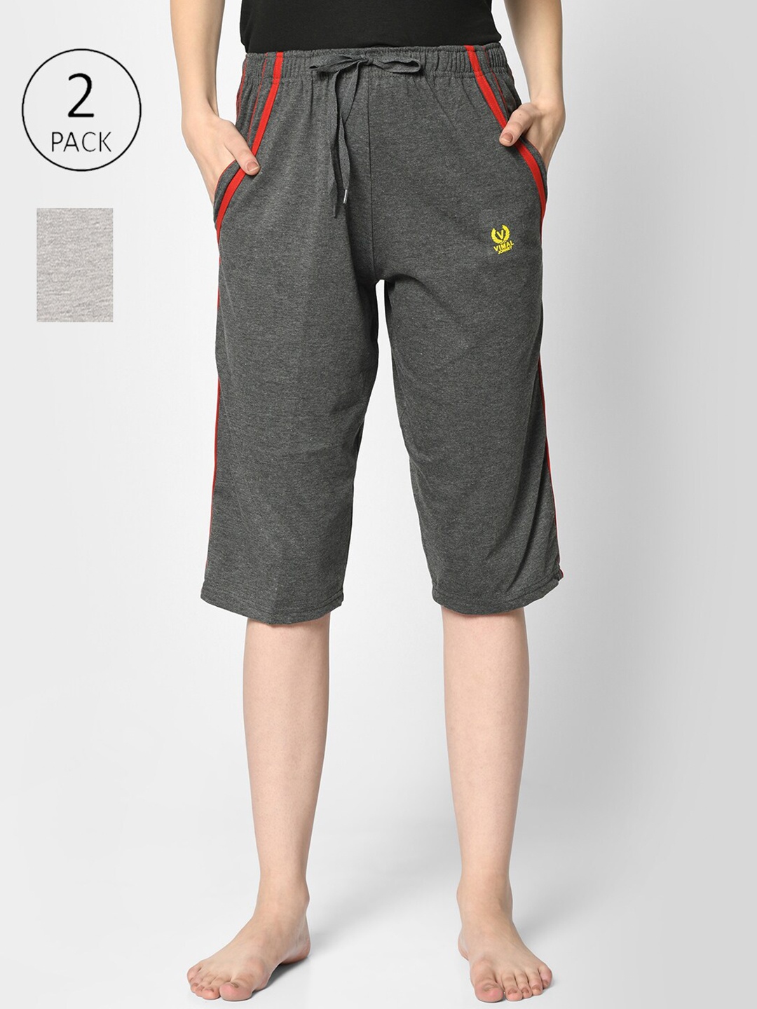 

MACK JONNEY Women Grey & Red Pack of 2 Lounge Shorts
