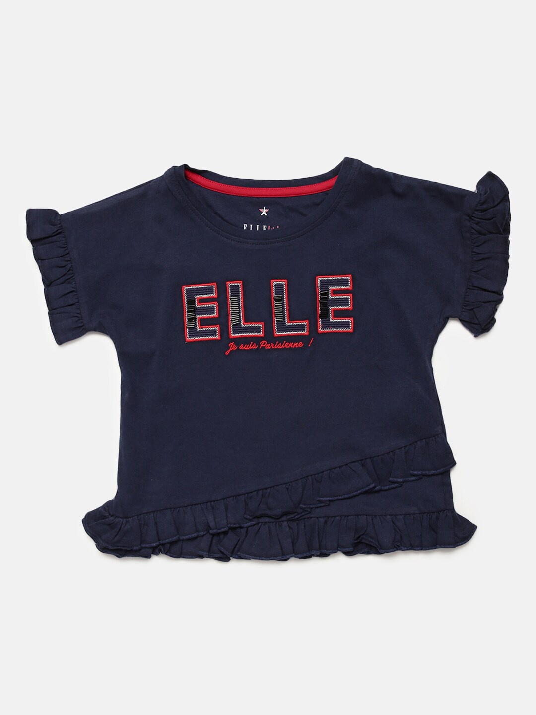 ELLE Girls Blue Brand Logo Printed Cotton T-shirt