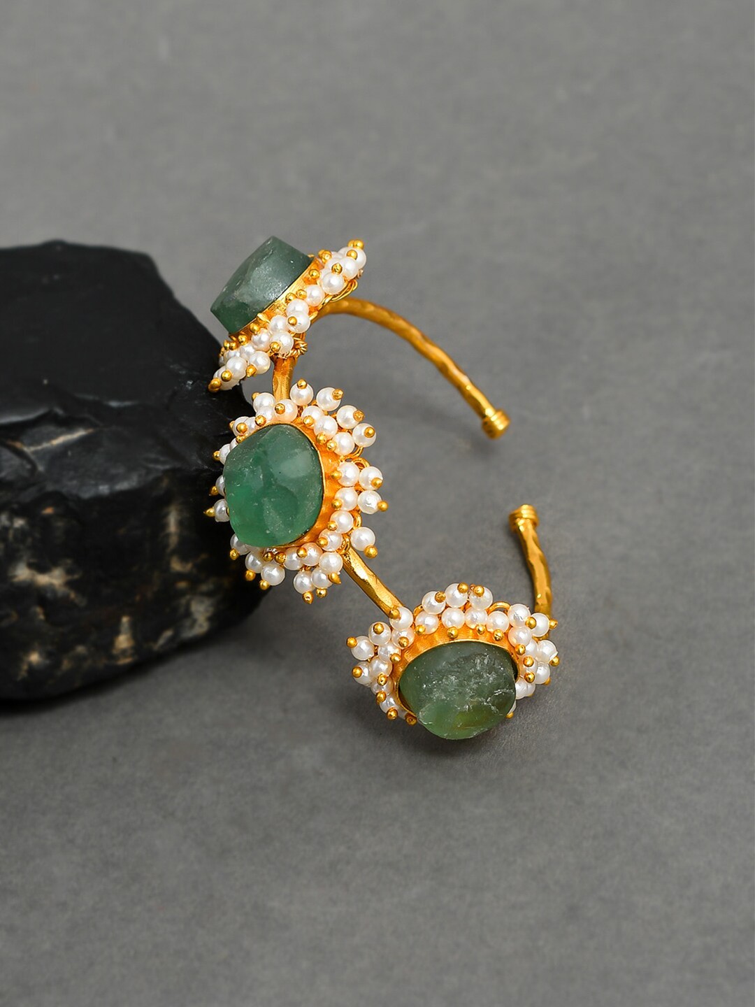

Silvermerc Designs Women Gold & Green Brass Garnet Handcrafted Gold-Plated Cuff Bracelet