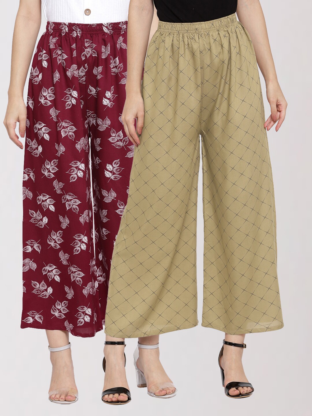 KLOTTHE Women Maroon & Beige 2 Printed Palazzos