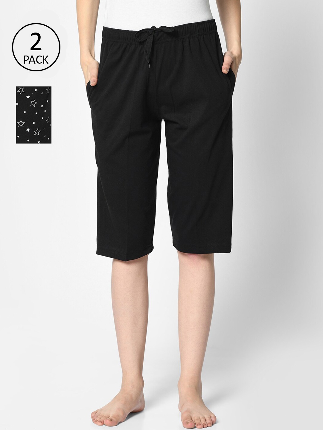 MACK JONNEY Women Black & White 2 Printed Lounge Shorts