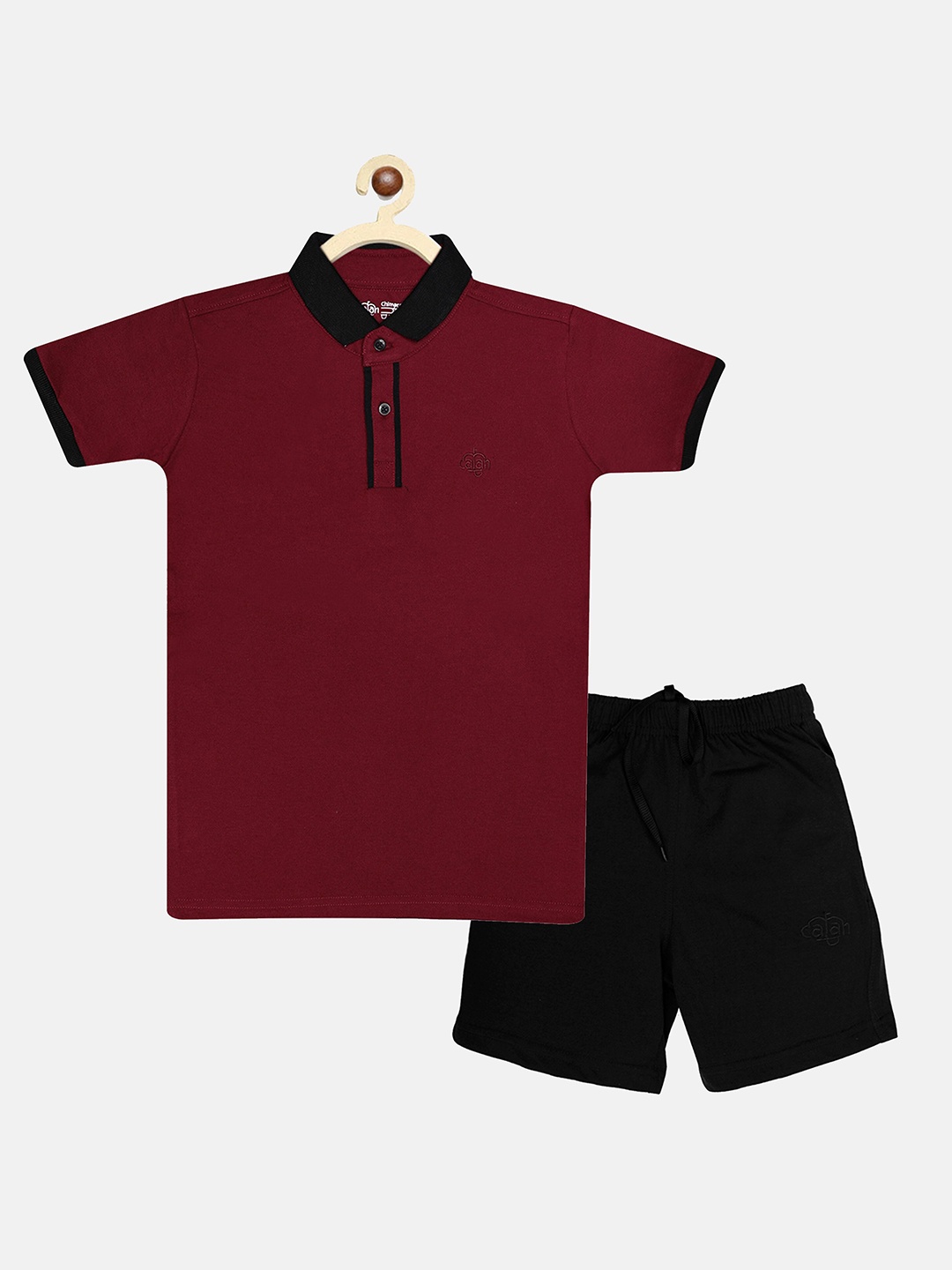 

CHIMPRALA Boys Maroon & Black T-shirt with Shorts