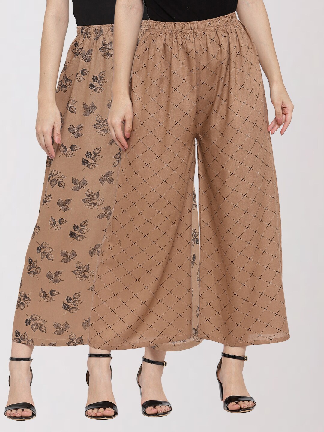 

KLOTTHE Women Brown & Black Pack of 2 Floral Printed Palazzos