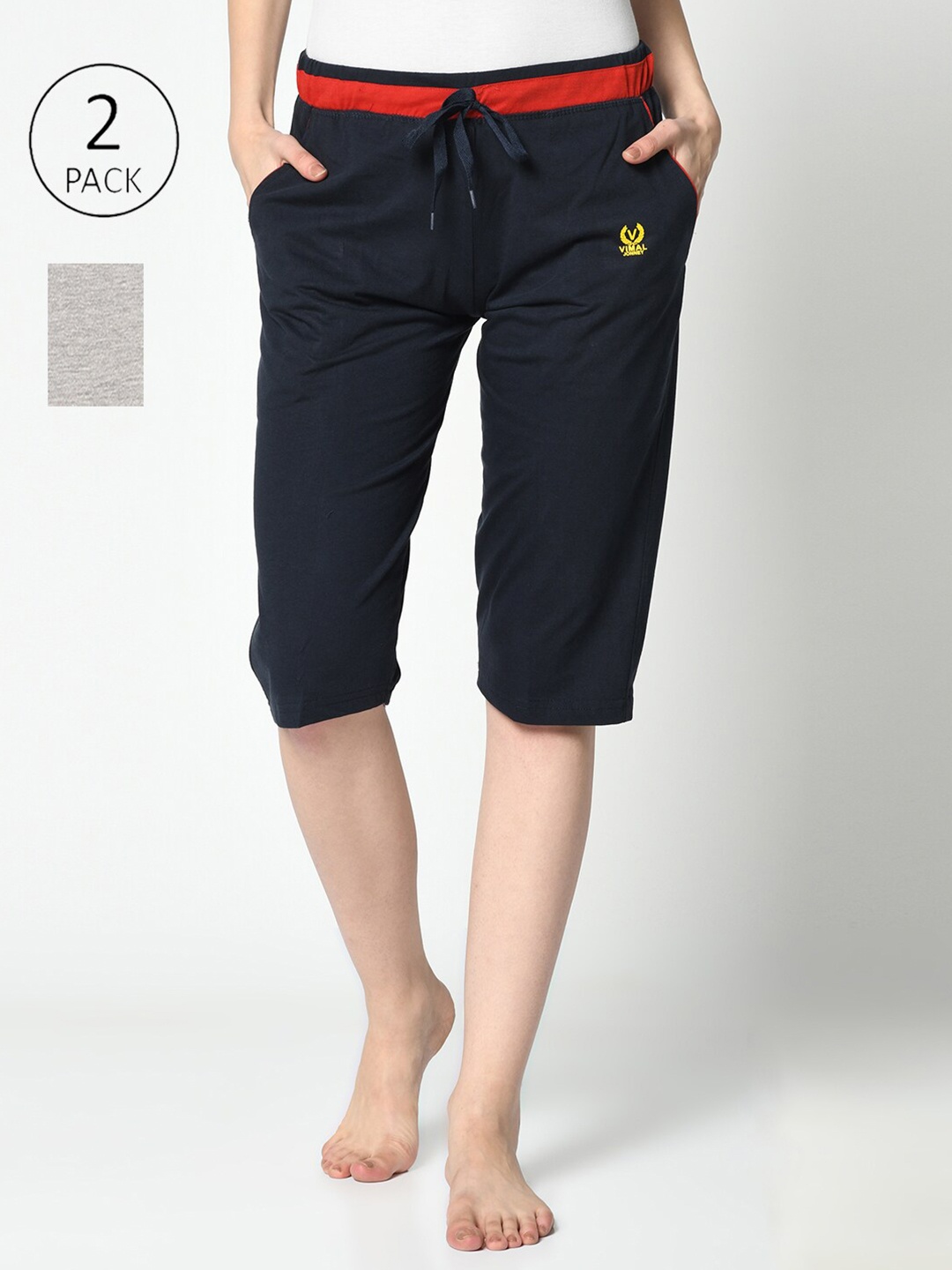 MACK JONNEY Women Pack of 2 Grey & Navy Blue Lounge Shorts