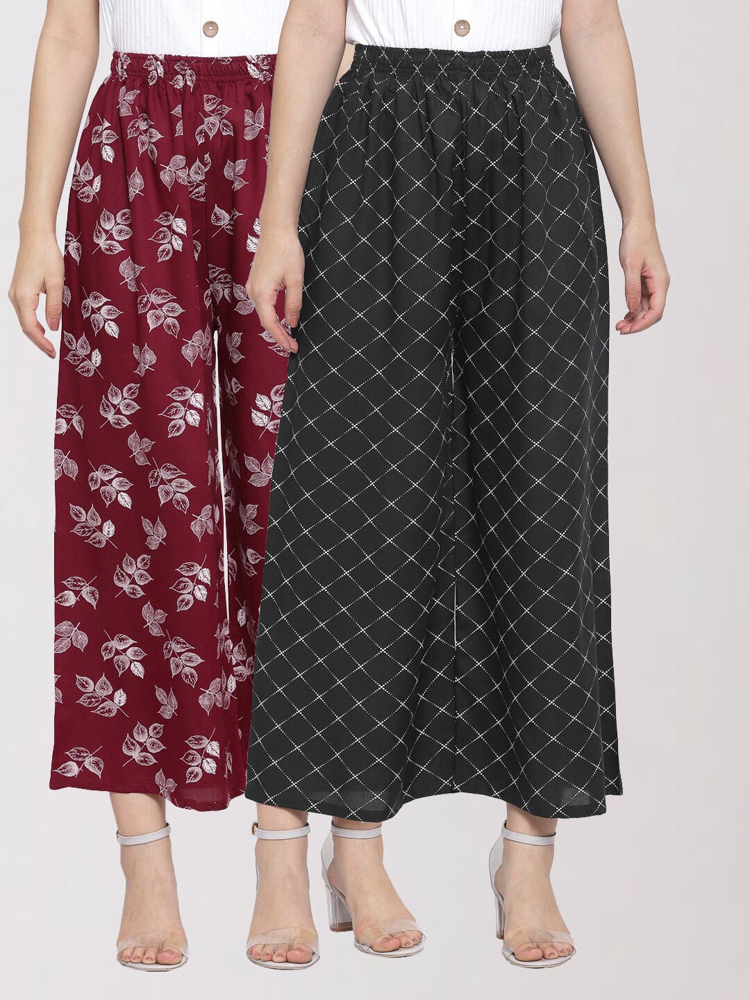 

KLOTTHE Women Black & Maroon Pack of 2 Floral Printed Palazzos