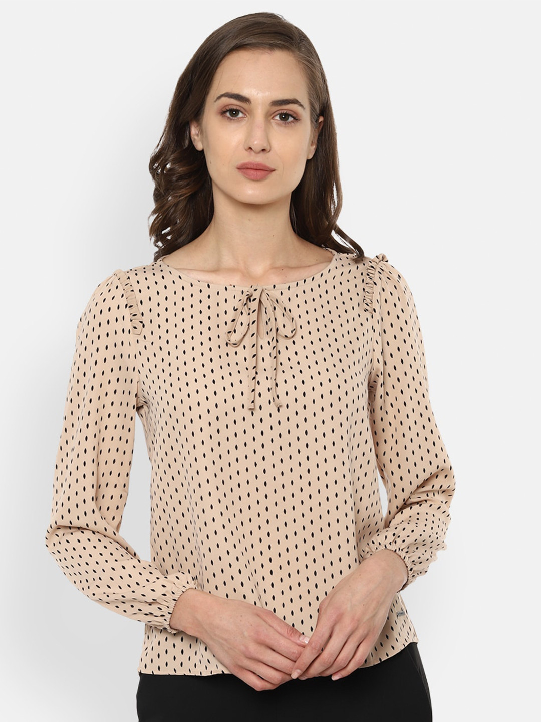 

Van Heusen Woman Beige Tie-Up Neck Regular Top