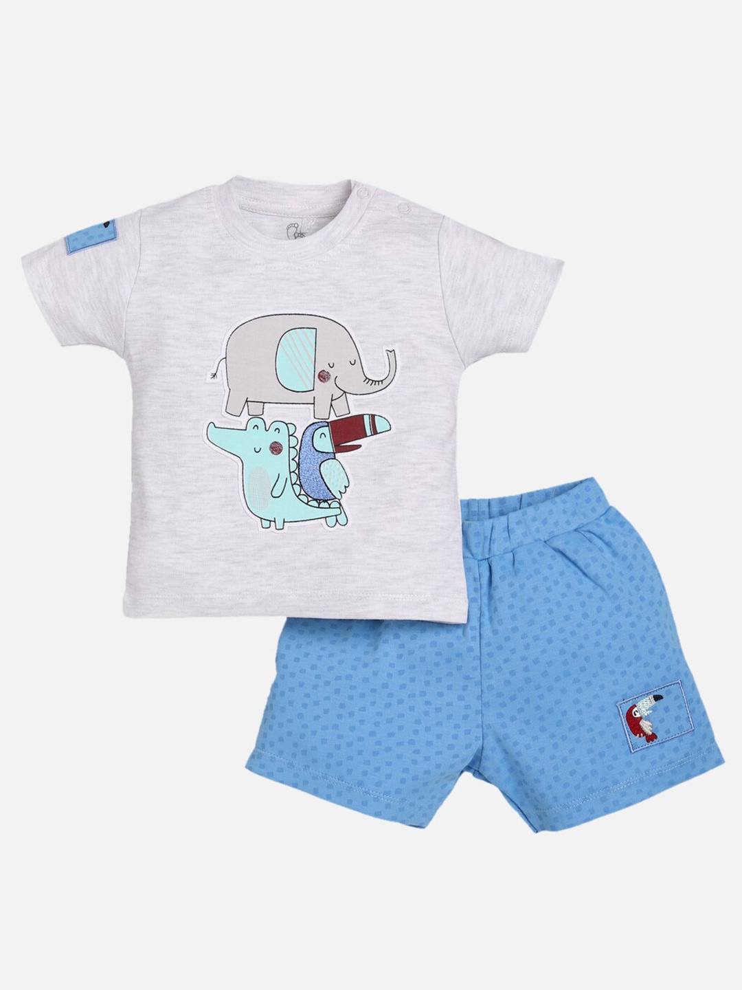 

BABY GO Boys Grey & Blue Printed T-shirt with Shorts