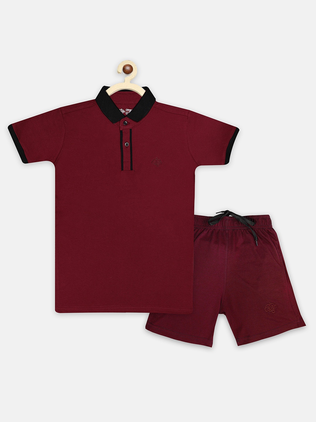 

CHIMPRALA Boys Maroon & Black T-shirt with Shorts