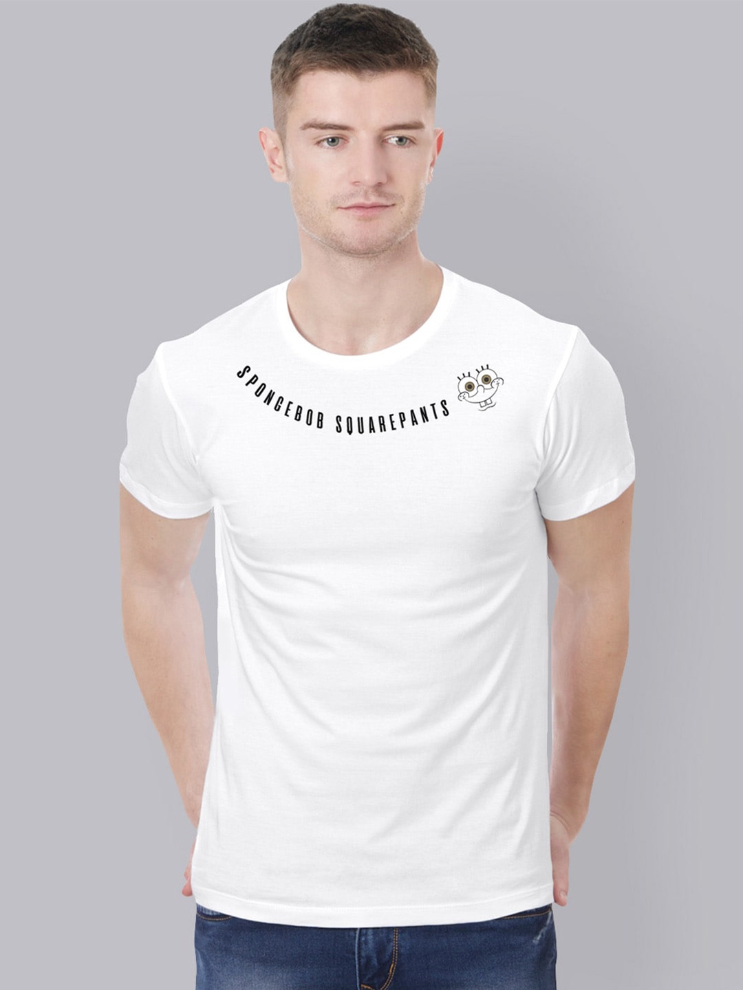 

Free Authority Men White Sponge Bob Printed Pure Cotton T-shirt