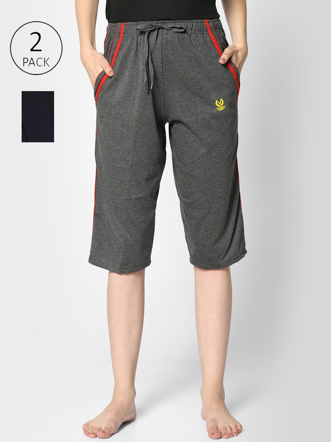 

MACK JONNEY Women Pack of 2 Grey & Black Lounge Shorts