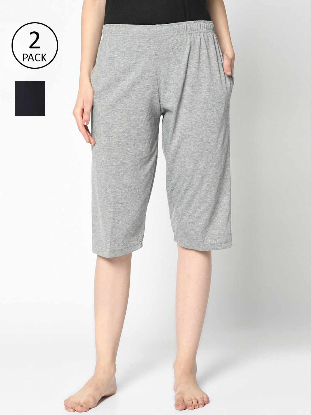 

VIMAL JONNEY Women Pack Of 2 Grey & Navy Blue Lounge Shorts