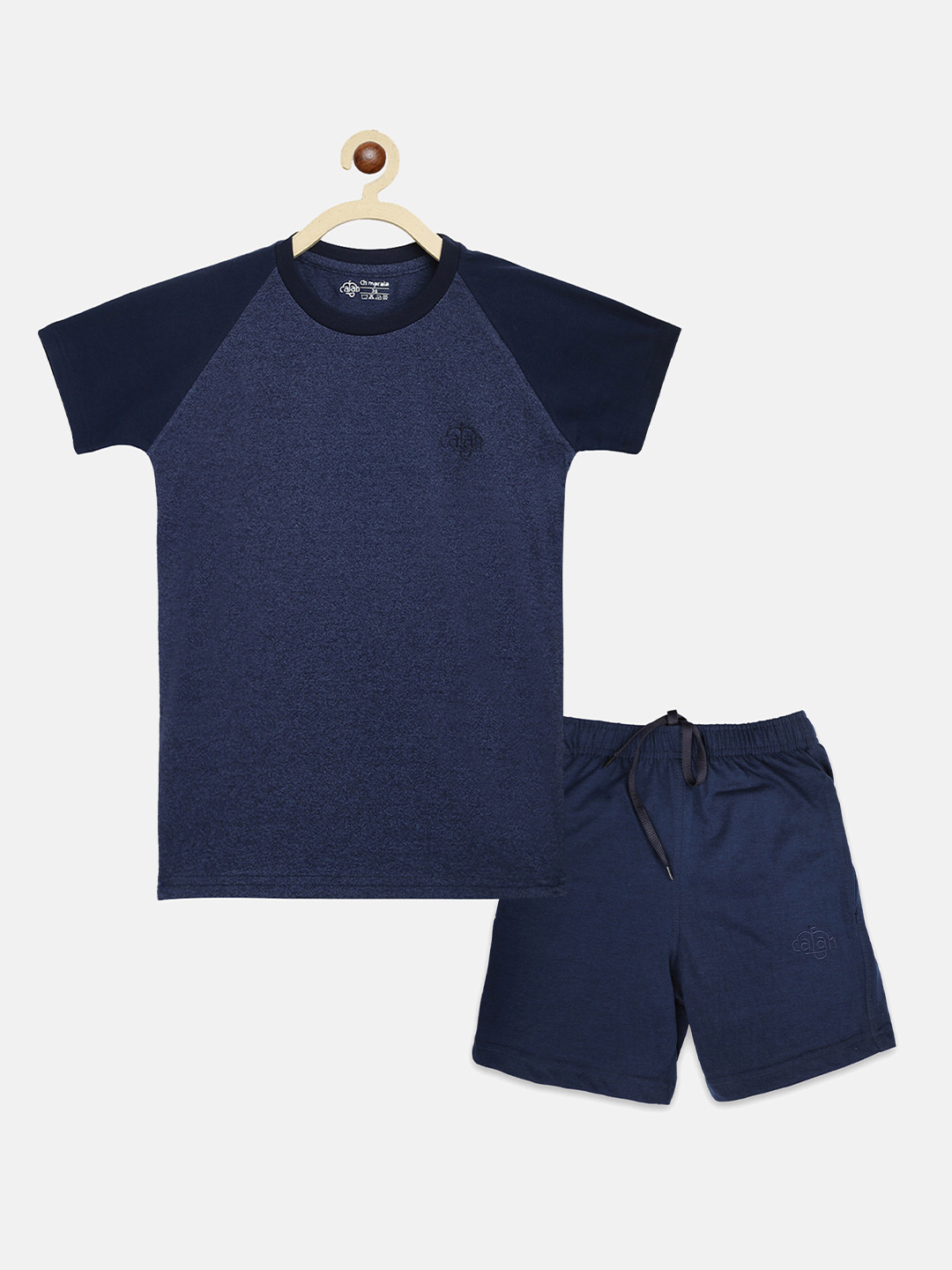 

CHIMPRALA Boys Navy Blue Colourblocked T-shirt with Shorts