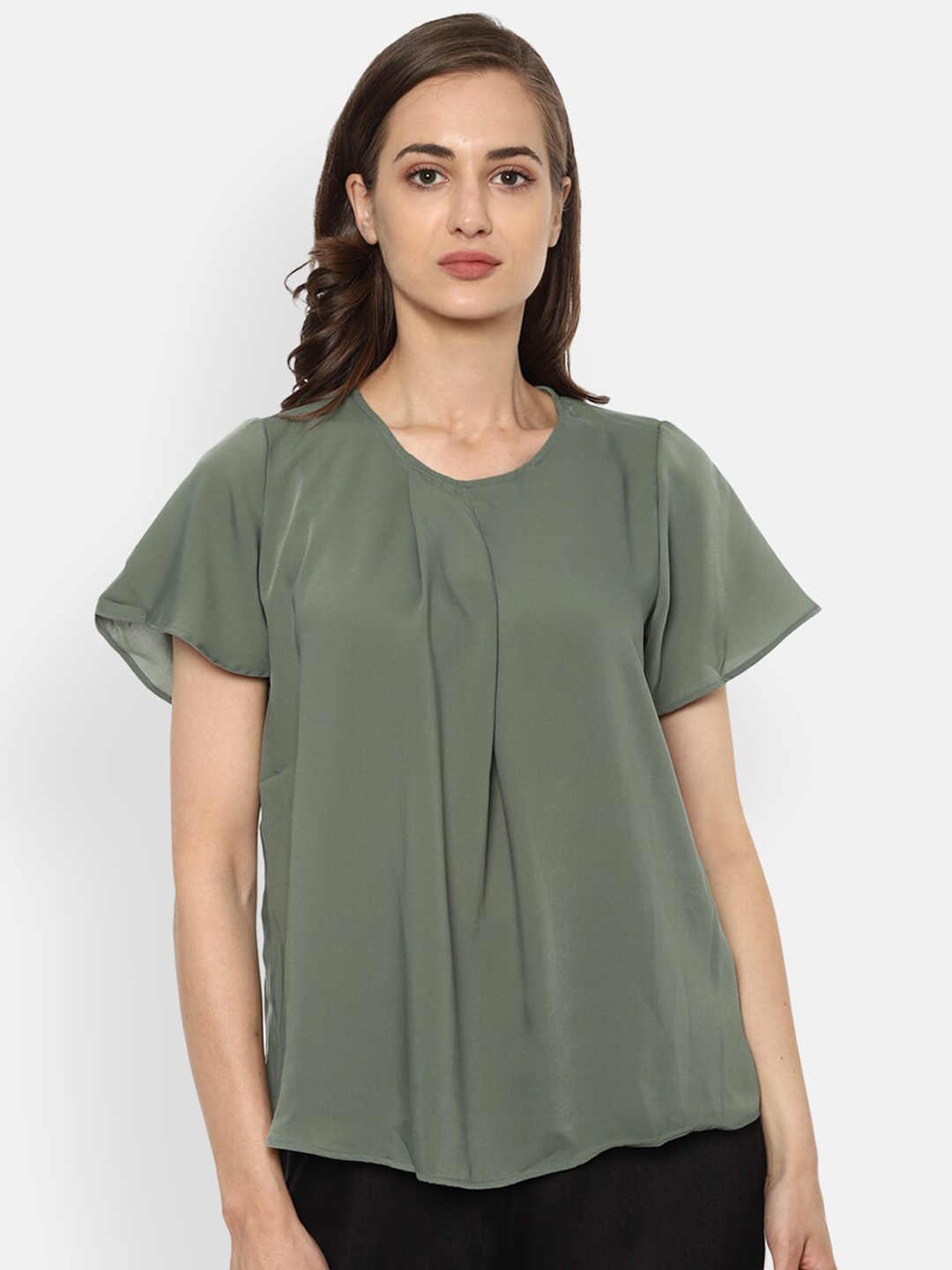

Van Heusen Woman Olive Green Flared Sleeve Regular Top