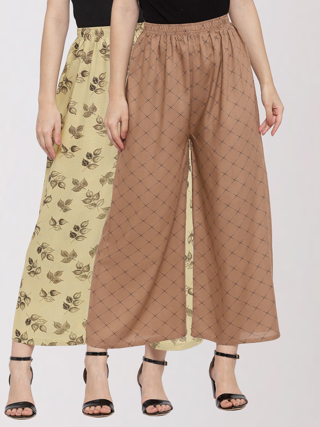 

KLOTTHE Women Brown & Beige Pack of 2 Printed Palazzos