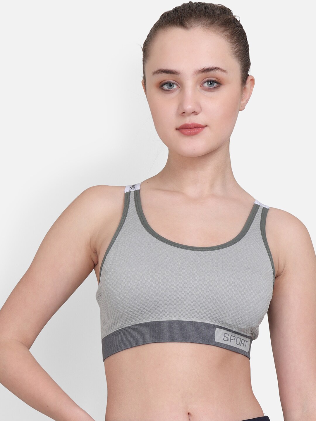 

Lebami Grey & White Full Coverage Workout Bra New Fashon Gry_30C-Grey