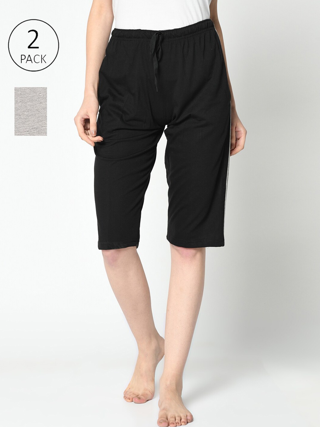 

MACK JONNEY Women Pack of 2 Printed Cotton Lounge Shorts, Black