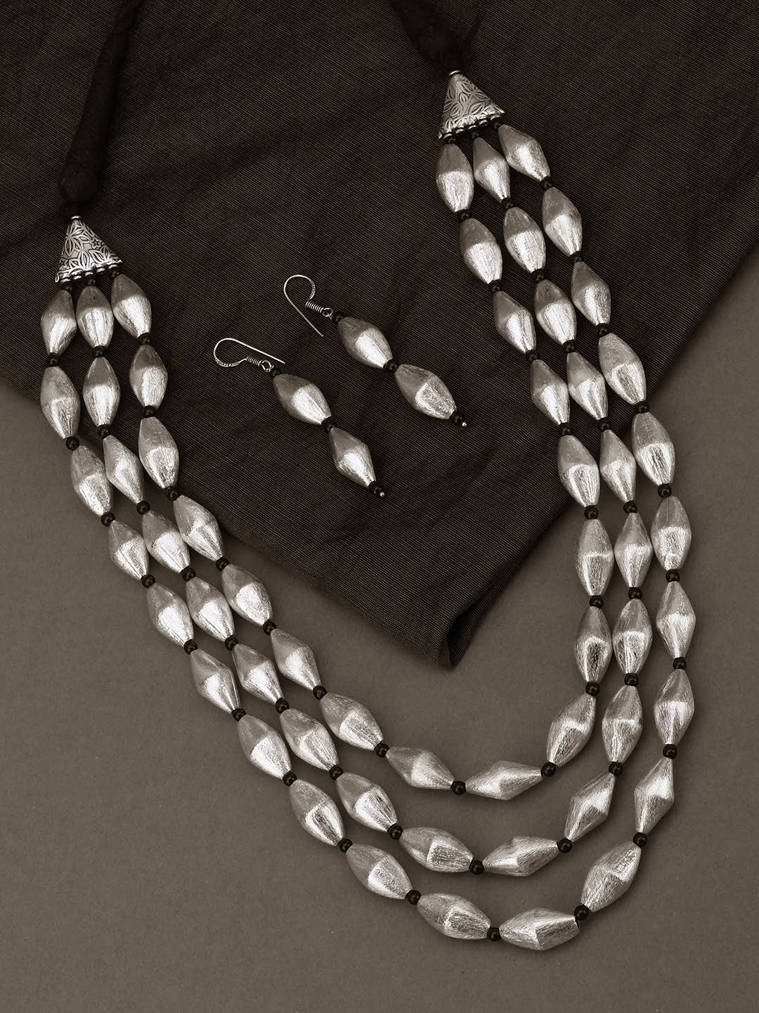 

Adwitiya Collection Women White Silver-Plated Oxidised Layered Jewellery Set