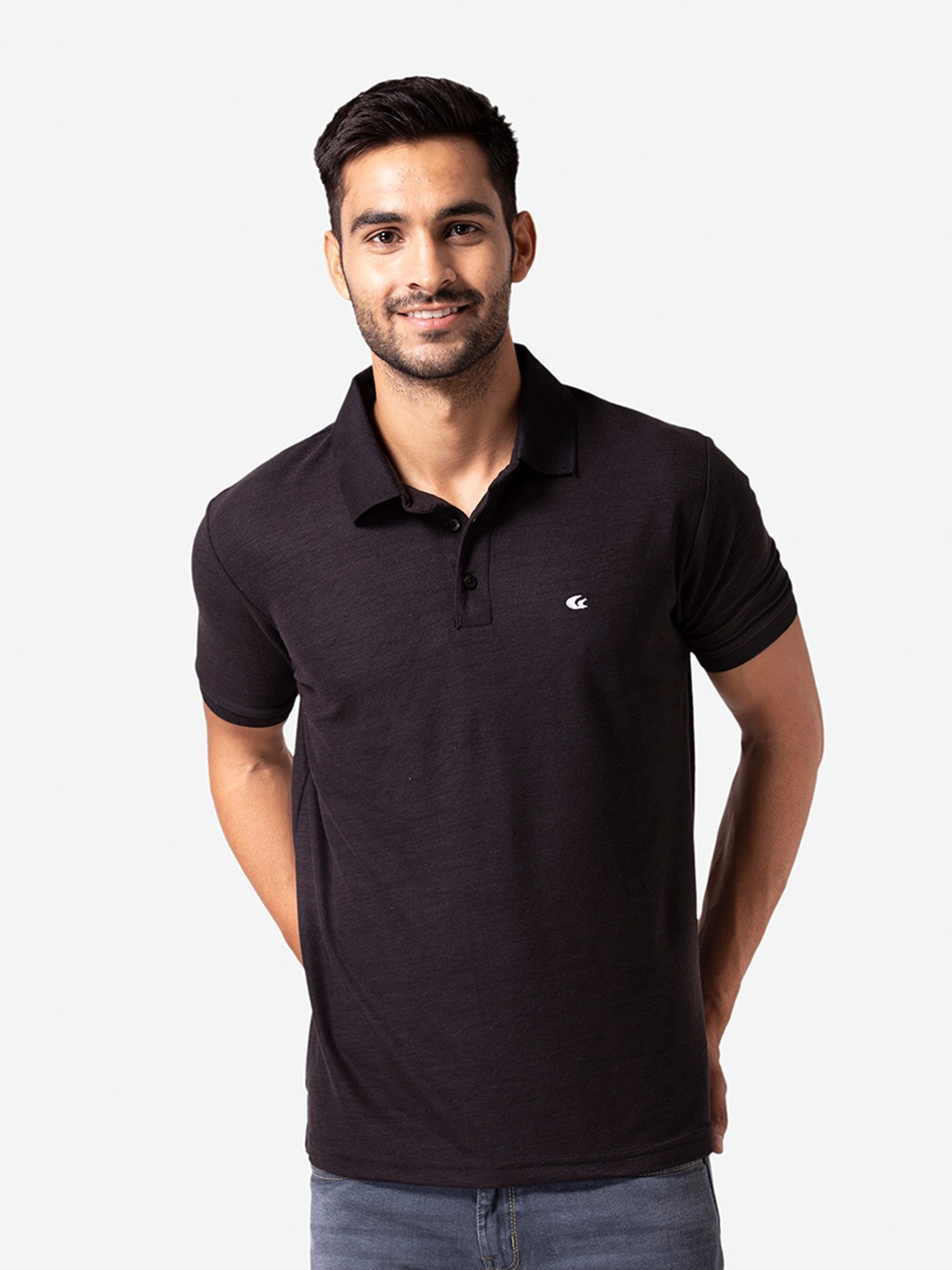 

Allen Cooper Men Black Polo Collar T-shirt