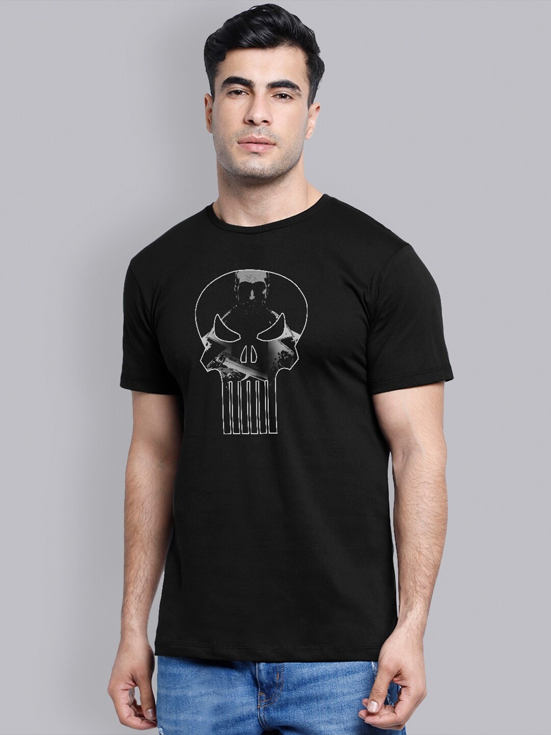 

Free Authority Men Black Punisher Printed Pure Cotton T-shirt