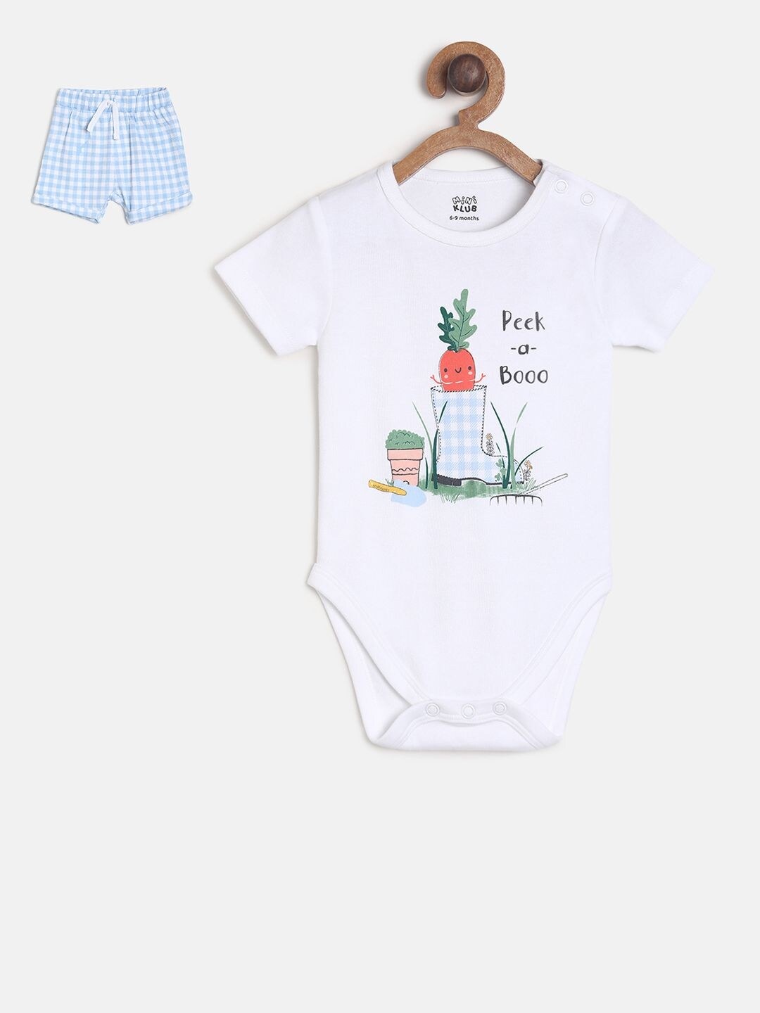 

MINI KLUB Boys White & Turquoise Blue Printed Pure Cotton T-shirt with Shorts