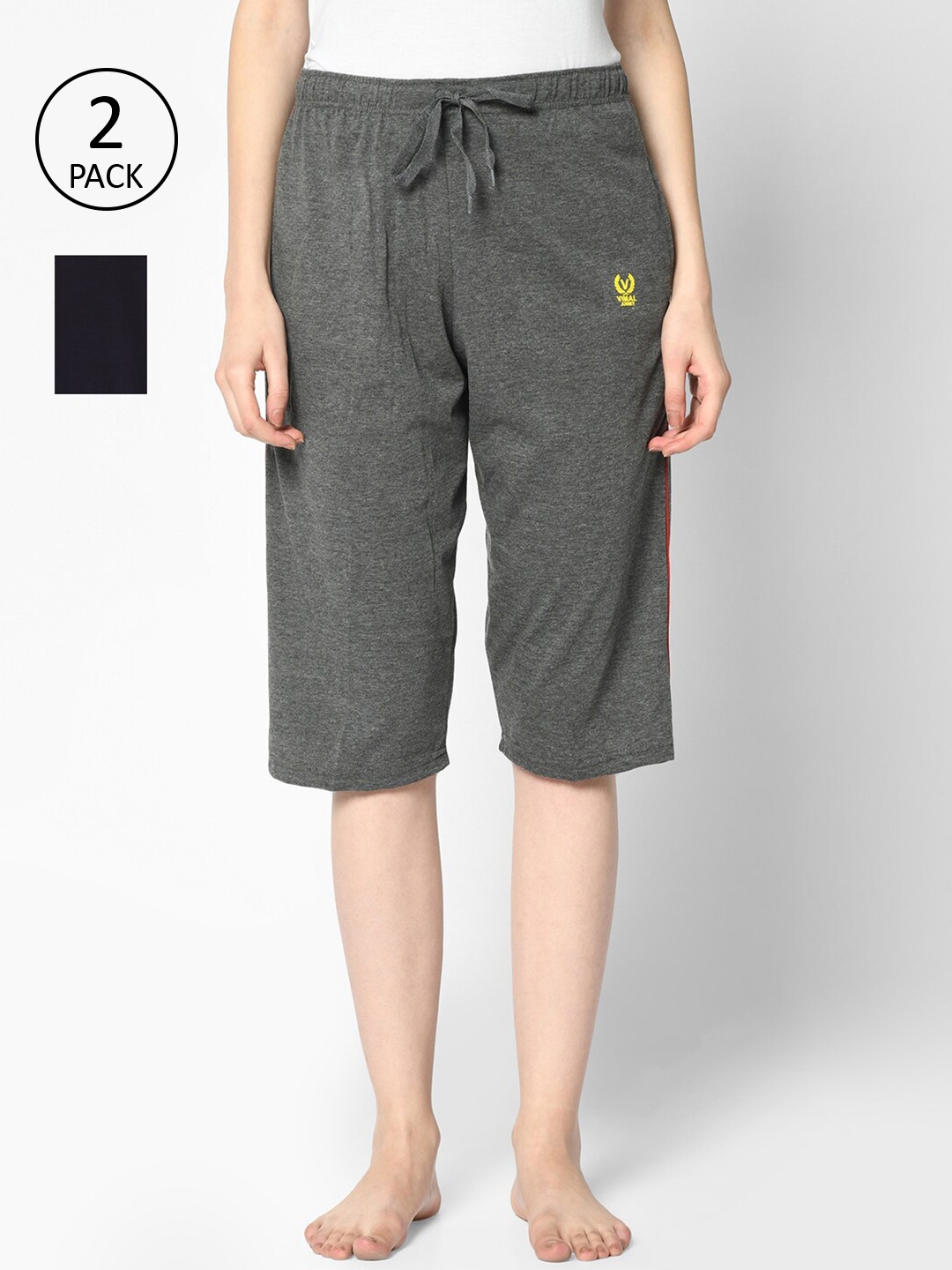 

MACK JONNEY Women Grey & Navy Blue Set of 2 Lounge Shorts