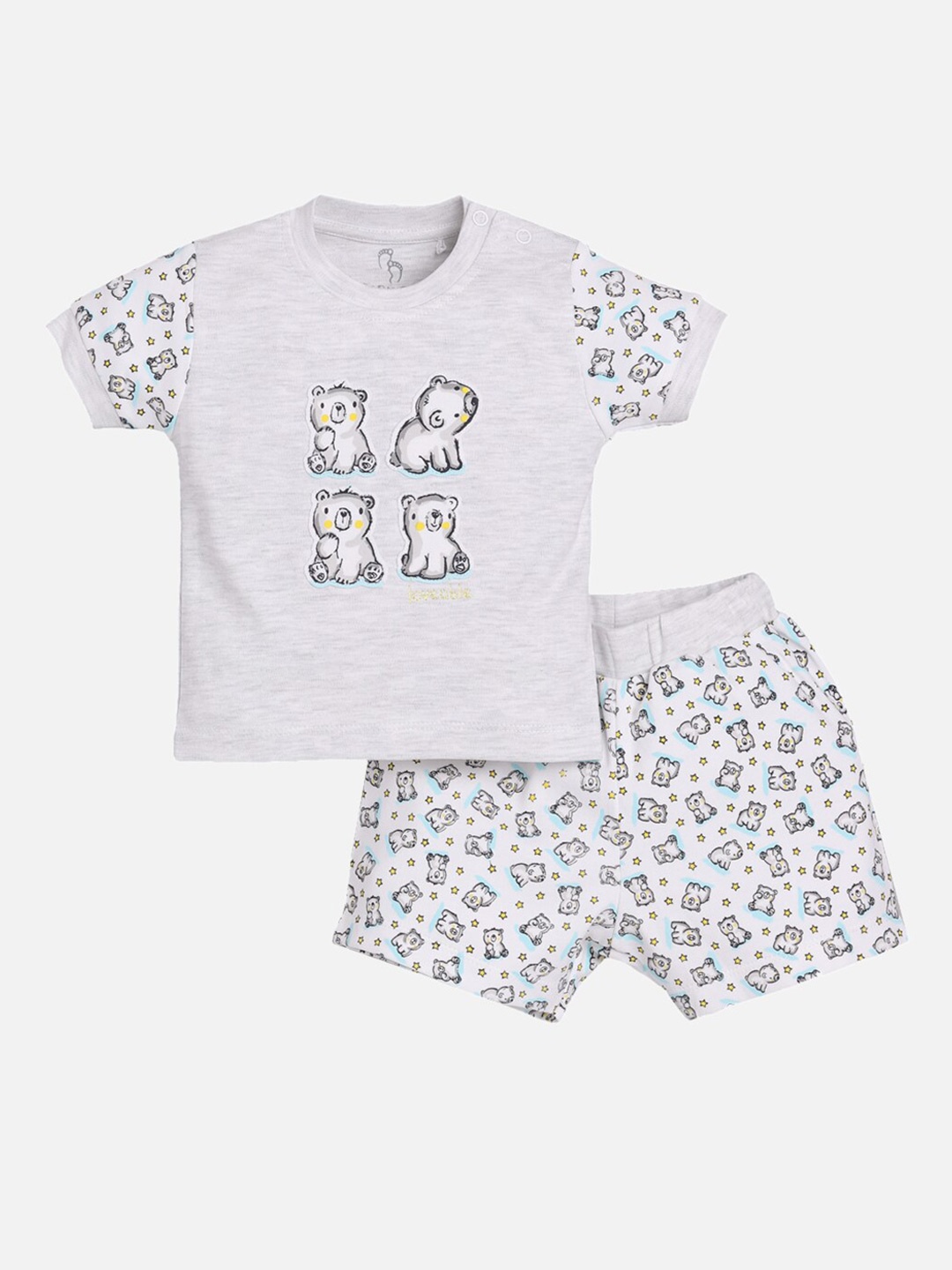 

BABY GO Boys Off White & Grey Printed T-shirt with Shorts