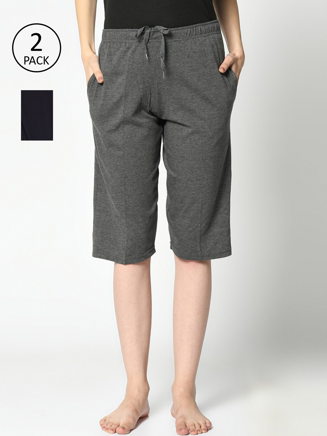 

VIMAL JONNEY Women Grey & Navy Blue 2 Lounge Shorts