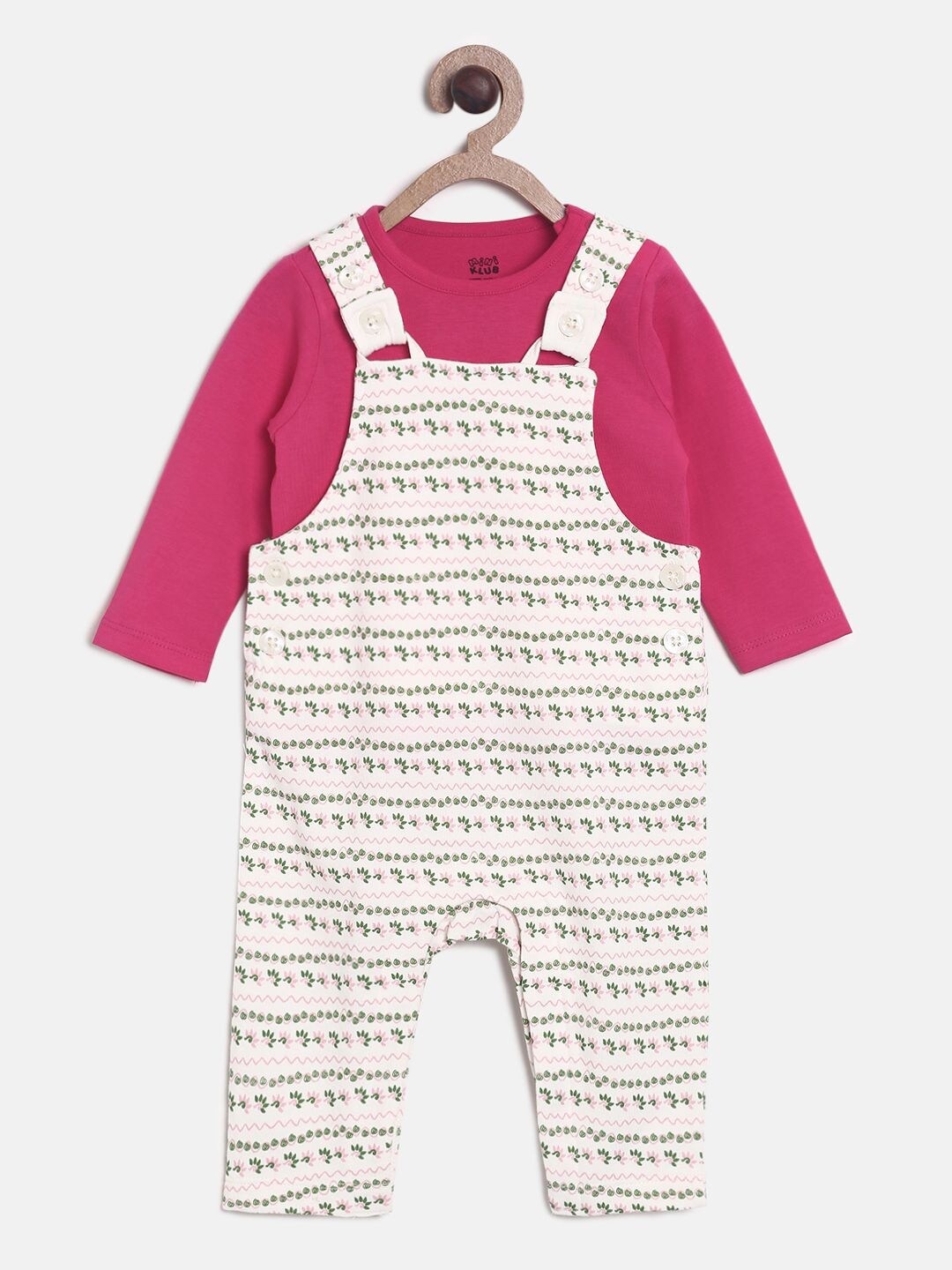 

MINI KLUB Girls Pink & White Printed T-shirt with Dungarees