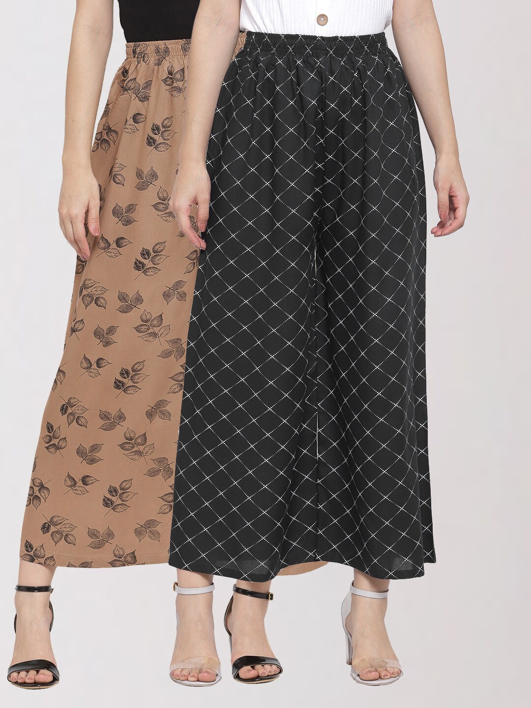 

KLOTTHE Women Brown & Black 2 Floral Printed Palazzos