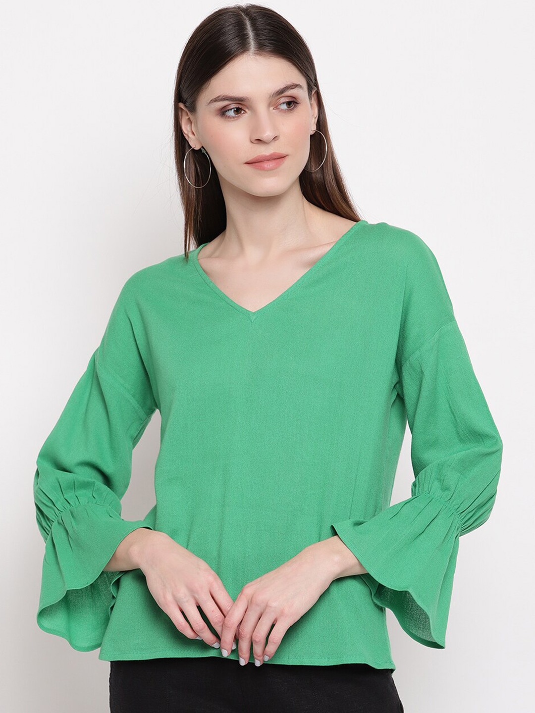 

sandy AND ritz Women Green Bell Sleeve Regular Sustainable Top