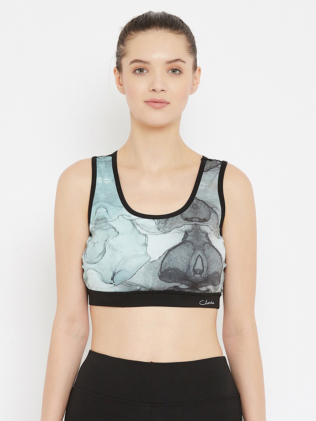 

Clovia White & Black Geometric Workout Bra Full Coverage Lightly Padded BR2069A18XXL