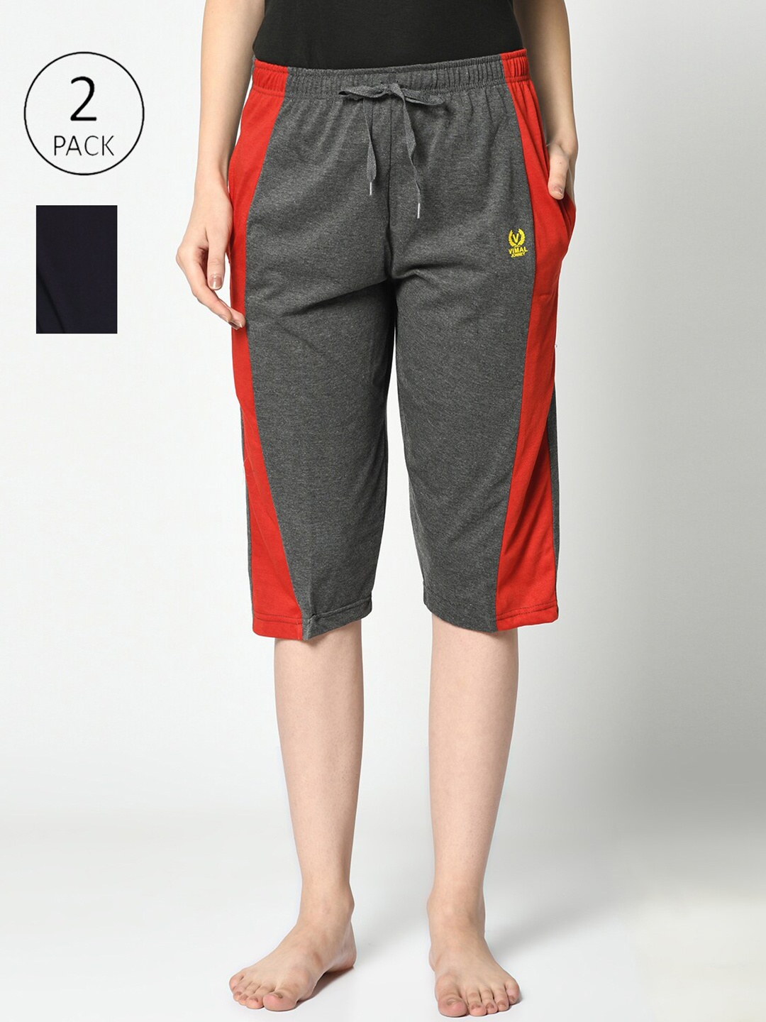 

MACK JONNEY Women Grey & Navy Blue Set of 2 Lounge Shorts