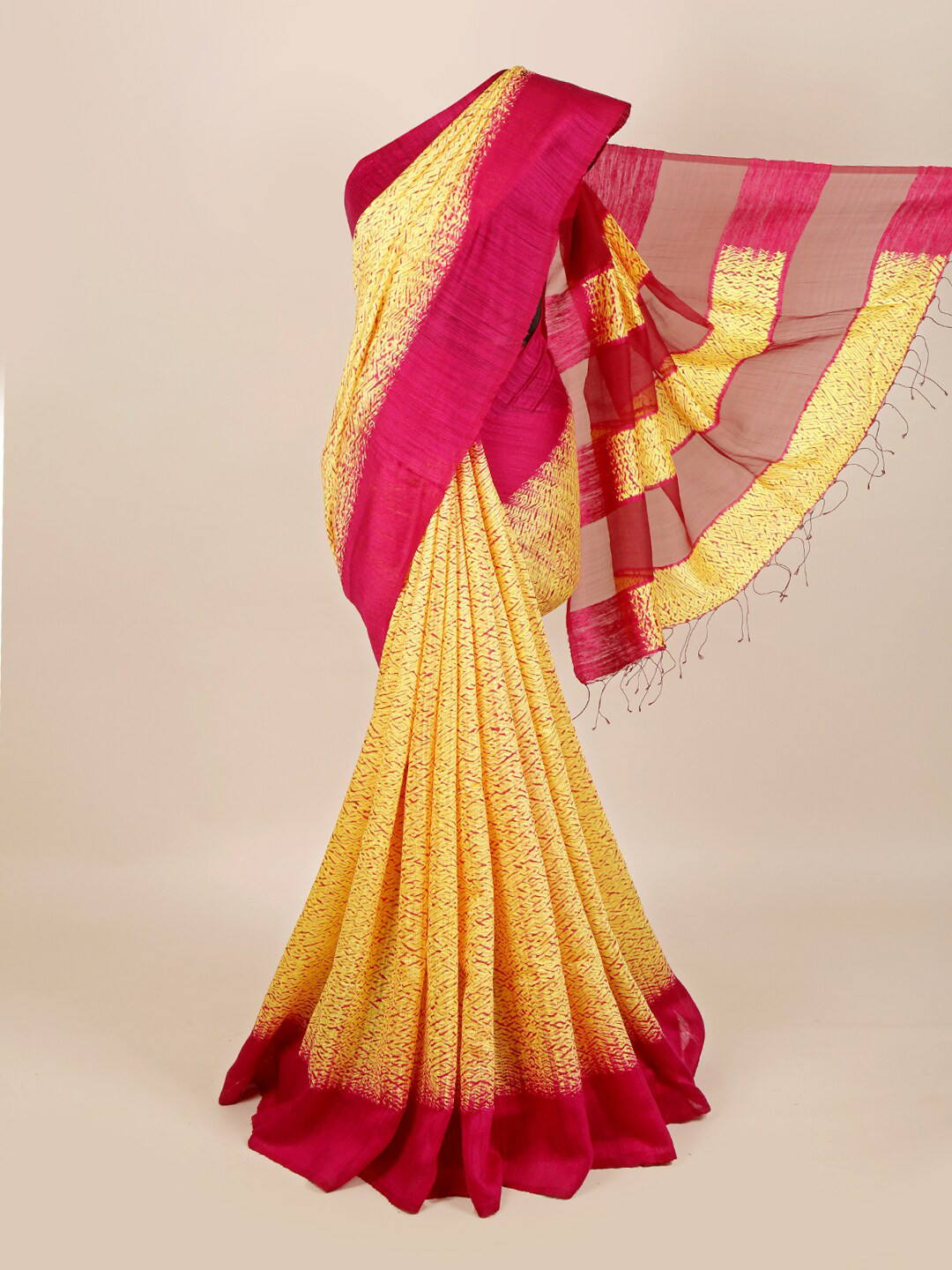 

Pothys Yellow & Red Jute Silk Saree