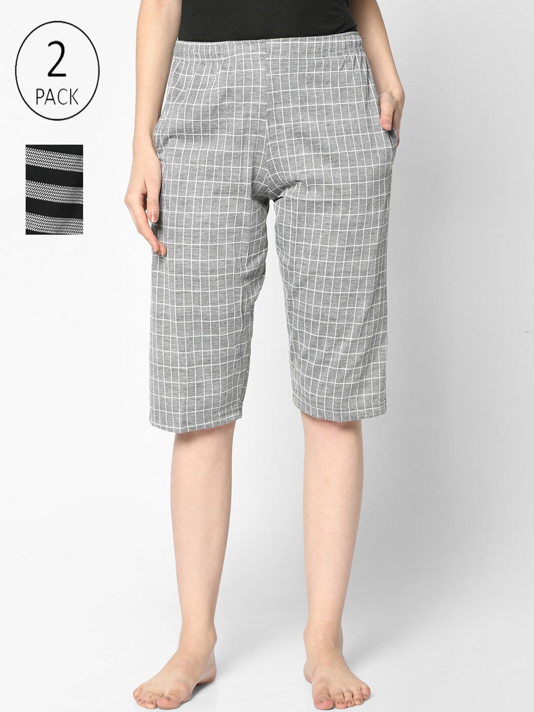 

VIMAL JONNEY Women Pack of 2 Printed Cotton Lounge Shorts, Grey