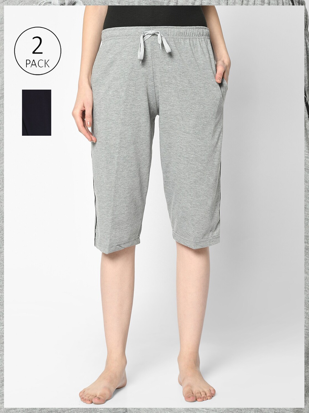 

MACK JONNEY Women Grey & Black 2 Lounge Shorts