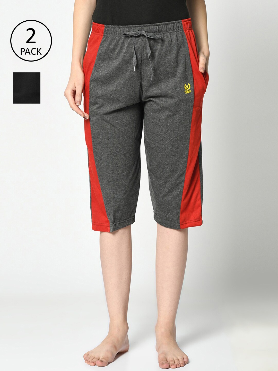 

MACK JONNEY Women Pack Of 2 Grey & Black Lounge Shorts
