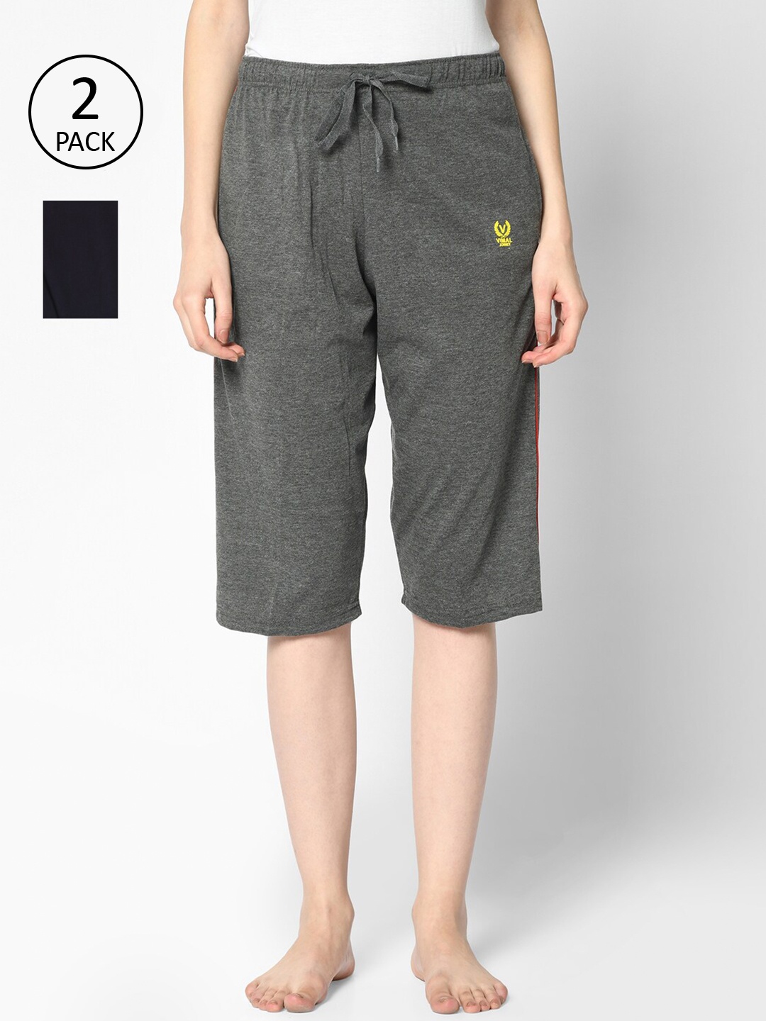 

MACK JONNEY Women Grey & Black 2 Lounge Shorts