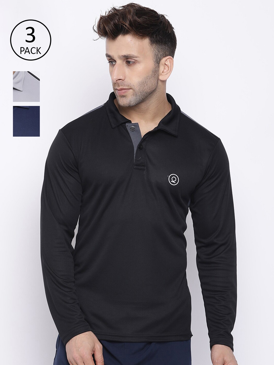 

CHKOKKO Men Pack of 3 Polo Collar T-shirt, Black