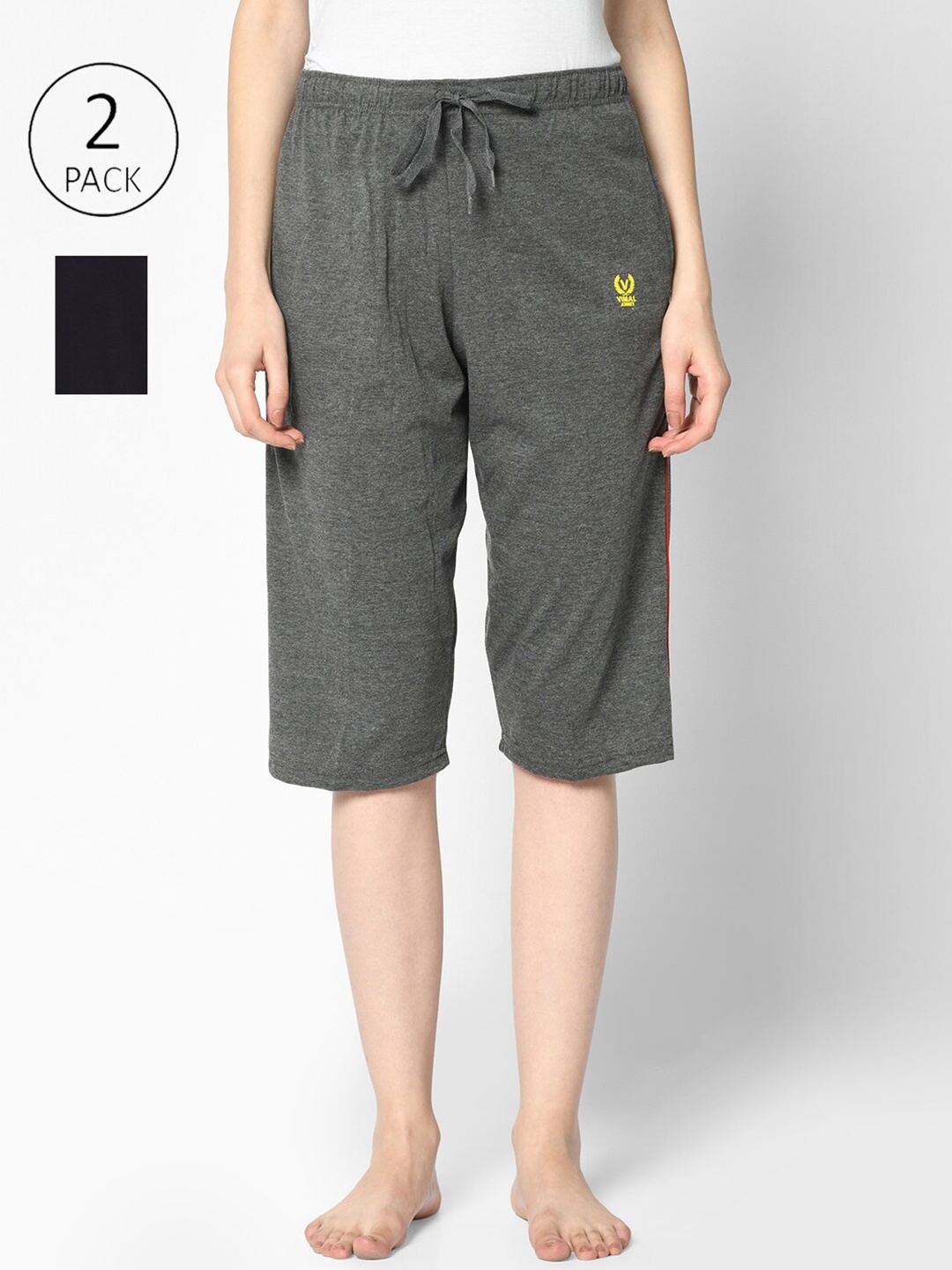 MACK JONNEY Women Pack Of 2 Grey & Navy Blue Lounge Shorts