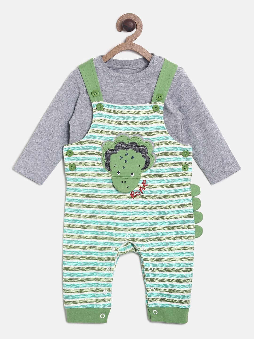 

MINI KLUB Boys Grey & Green Pure Cotton T-shirt with Dungaree Trousers