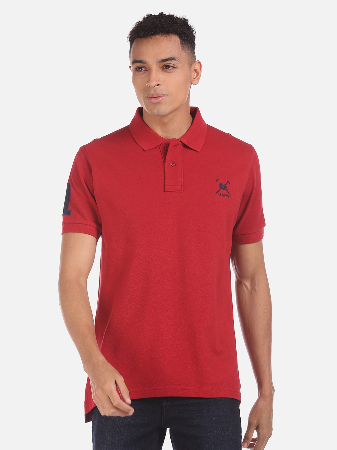 U S Polo Assn Men Red Polo Collar T-shirt