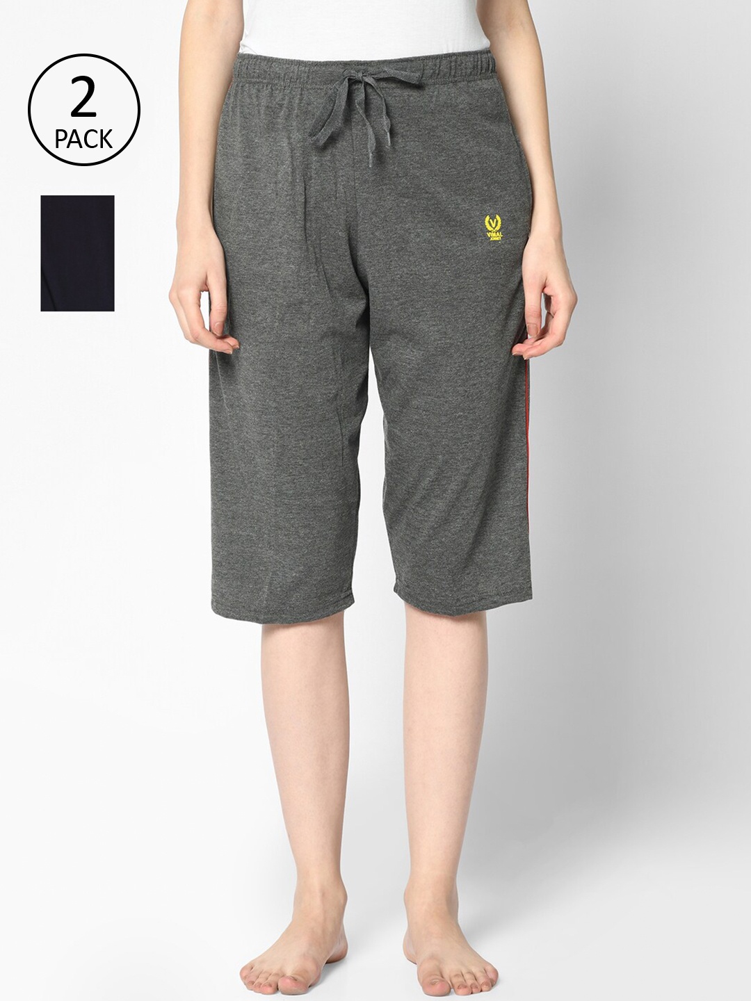 MACK JONNEY Women Grey & Black Set of 2 Lounge Shorts